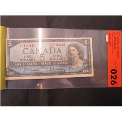 Old Canada 5 dollar bill, double serial number