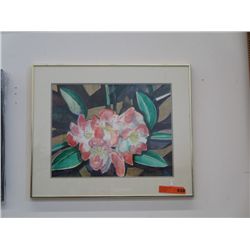 Framed watercolour of flowers