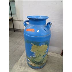 Painted blue milk jug 27" tall
