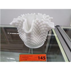 Milk glass pinch side vase 6" tall 8" dia.