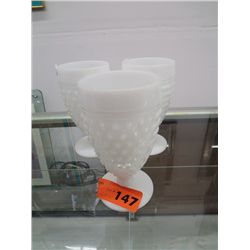 Three milk glass tumblers 6" tall