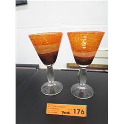 Pair of art glass goblets 8" tall