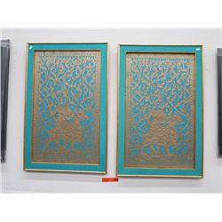 2x Fabric and foil Oriental artwork