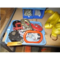 Tray of large hooks and fasteners