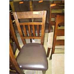 Wood chair, brown leather seat