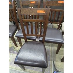 Wood chair, brown leather seat