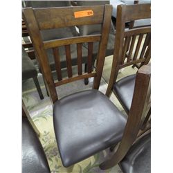Wood chair, brown leather seat