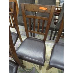 Wood chair, brown leather seat