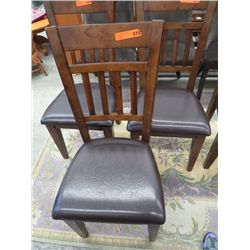 Wood chair, brown leather seat