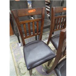Wood chair, brown leather seat
