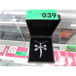 .925 silver blue topaz gemstone dragonfly necklace