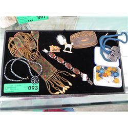 Tray of vintage and beaded jewelry