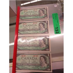 4x old Canadian  one dollar bills