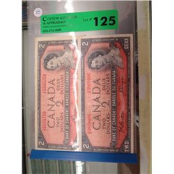 2x old Canadian $2 bills