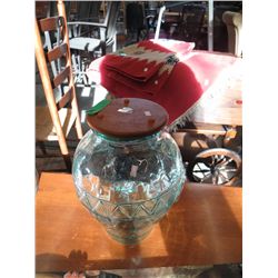 Lidded glass jar 17" tall, 12" diameter