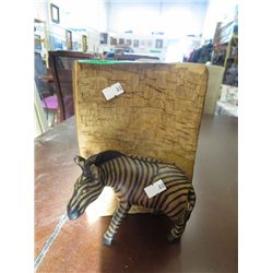 Wooden carved zebra statue 8" tall