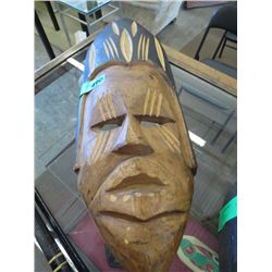Carved wood decorative wall mask 21" x 8" wide