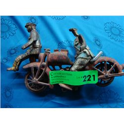 Vintage Cast Iron Motor Cycle with 2 riders
