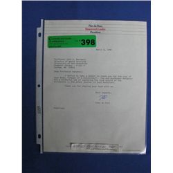 Pete du Pont Signed Letter (Lawyer/Politician)