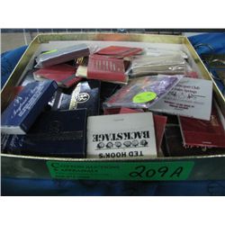 Seven brass ticket tags & collectible match books