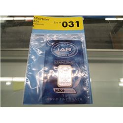 .999 silver Turkish mint silver bar. Certified