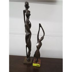 Two carved wood statuettes 21" & 15"