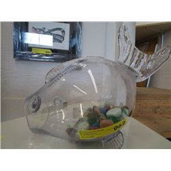 large Glass Koi fish - with stones 18" x 13"