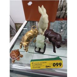 Five figurines assorted material