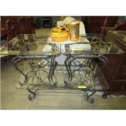 Glass topped metal coffee table set