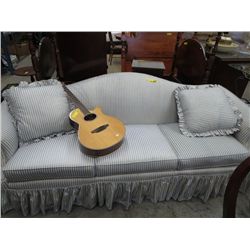 Upholstered sofa, blue & white stripes