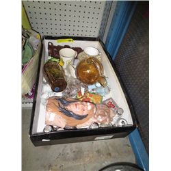 Box of vintage decorative and household items