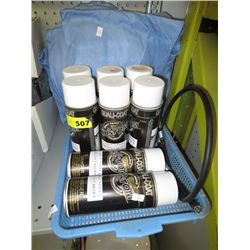 8 cans of Brown  paint and 4 disposable overalls