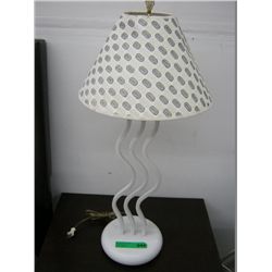 White table lamp 30" tall at top of shade