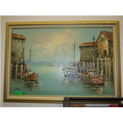 Original signed art of fishing boat scene