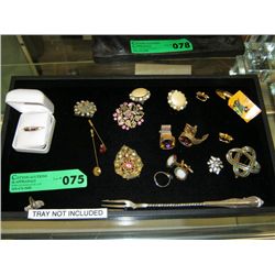 Tray of costume jewelry & silver plate