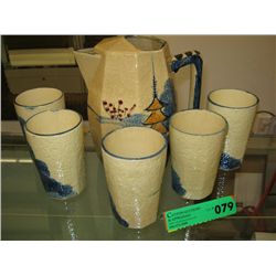 Pottery jug and tumblers