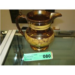 Antique lusterware jug 6" tall 6" dia.
