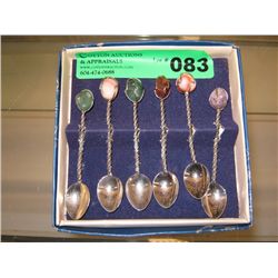 Set of silver demitasse spoons with agate tops