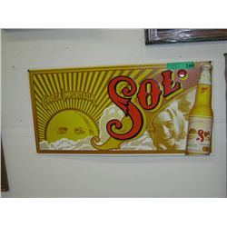 Metal Sol beer advertising sign 14" x 28"