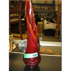 Red vintage glass vase 17" tall