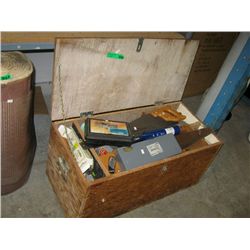 Wooden tool box and contents