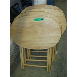 Four unfinished pine TV trays