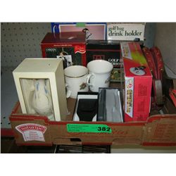 Box containing assorted giftware and decorations