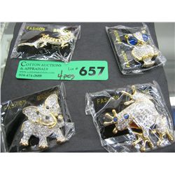 4 Rhinestone brooches