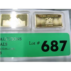 2 x 100 Mills gold clad art bars