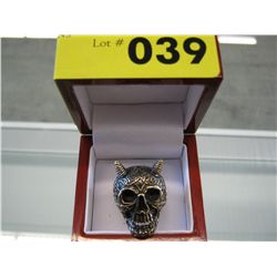 Man's skull and horns biker ring