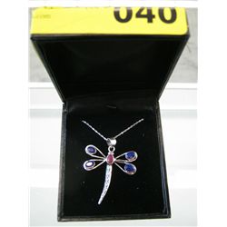 Sapphire & ruby sterling silver necklace