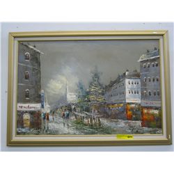 Signed painting of a European town