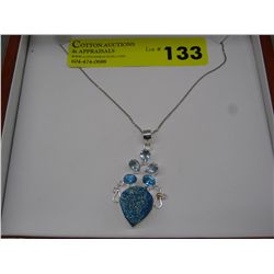 Blue Druzy, aquamarine & blue topaz necklace