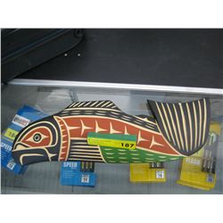 Native wall plaque carving of a salmon